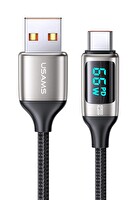 Usams US-SJ544 Dijital Göstergeli Çipli Örgülü 1.2 M PD 66W USB to Type-C Hızlı Şarj ve Data Kablosu