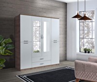Sivas Gözde Mobilya 180x55x210 CM Ekonomik 4 Kapılı Çekmeceli Gardrop Elbise Dolabı